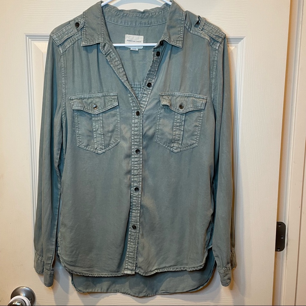 Green American Eagle Button Up